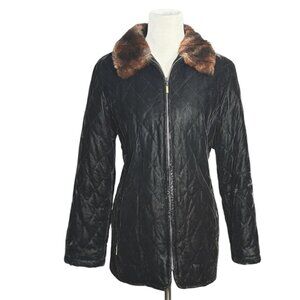 Jones New York Velvet Coat with Faux Mink Collar Black Size Large